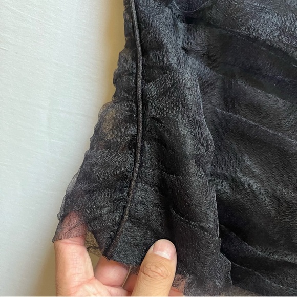 NWT SCANLAN THEODORE black tulle lace mesh ruched cropped tank top - Picture 5 of 10